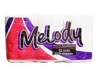 MELODY BATHROOM TISSUE 12 ROLLS 225 SHEETS NON SCENTED DISPLAY